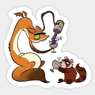 Boozy Grapes Time with Fox Dragon and Red Panda Sticker